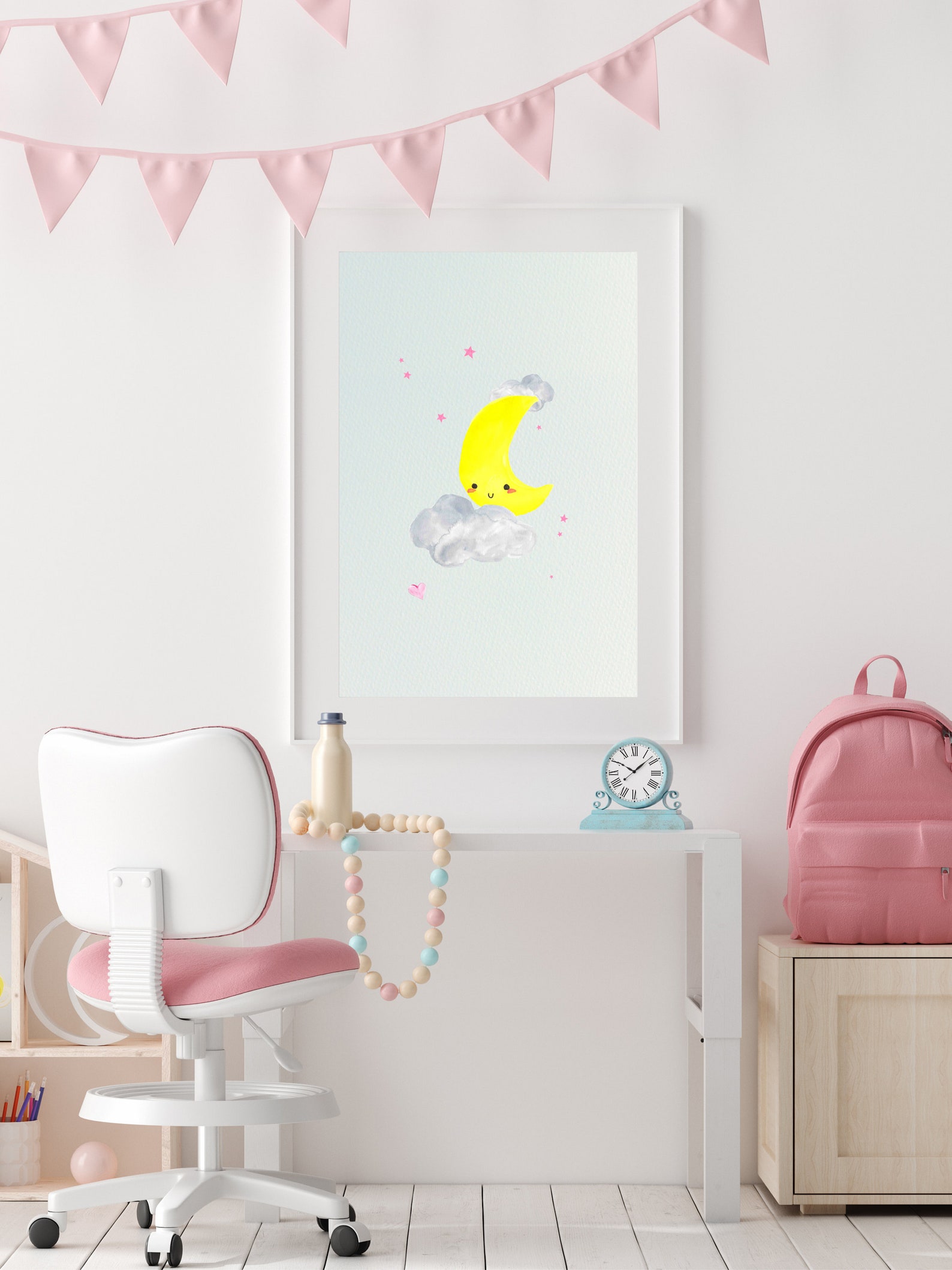 Moon and Stars Nursery Art Baby Room Wall Art Cute Moon Etsy