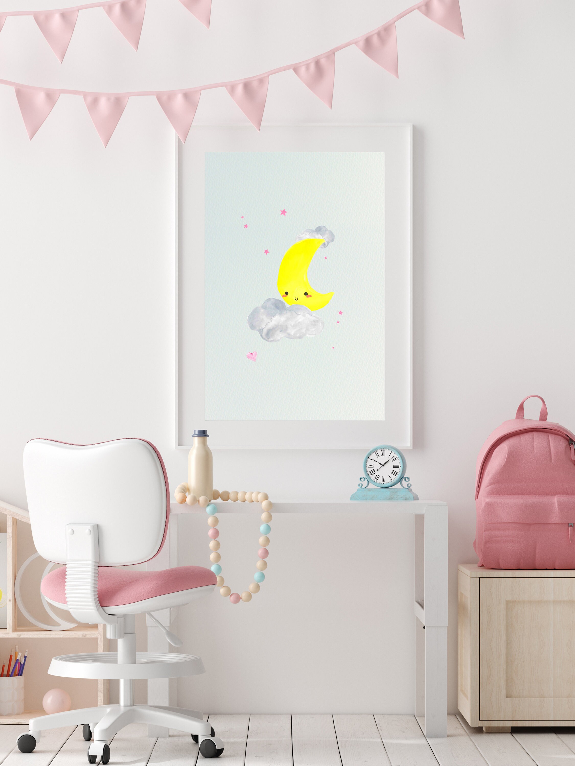 Moon and stars nursery art Baby room wall art Cute moon Etsy