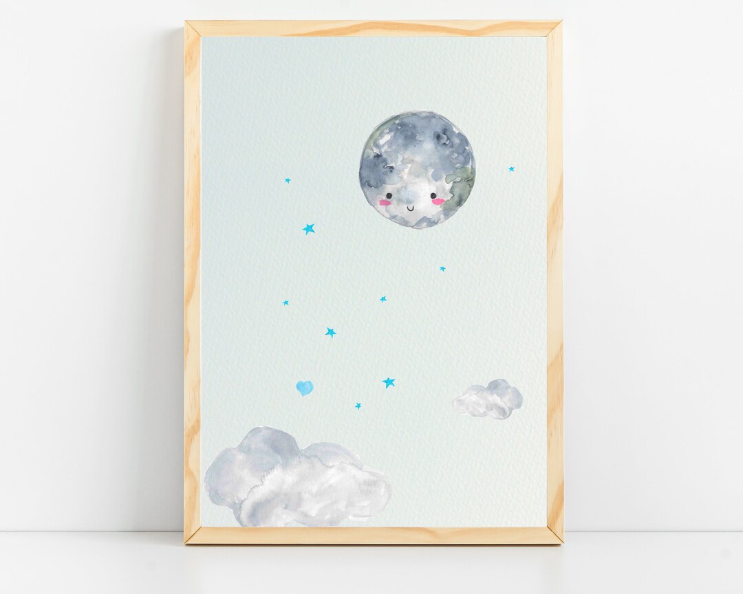 Moon Nursery Decor | Stars Nursery Decor Prints | Clouds Wall Art for ...