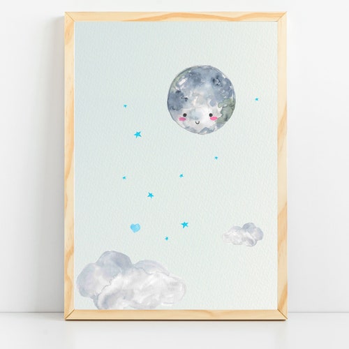 Moon Nursery Decor Moon and Stars Print Baby Room Wall Art Etsy