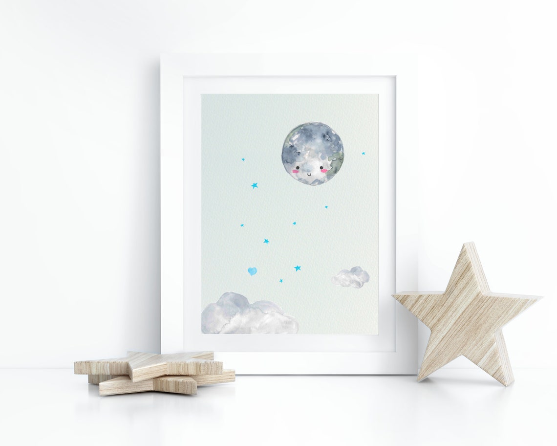 Moon Nursery Decor Stars Nursery Decor Prints Clouds Wall - Etsy