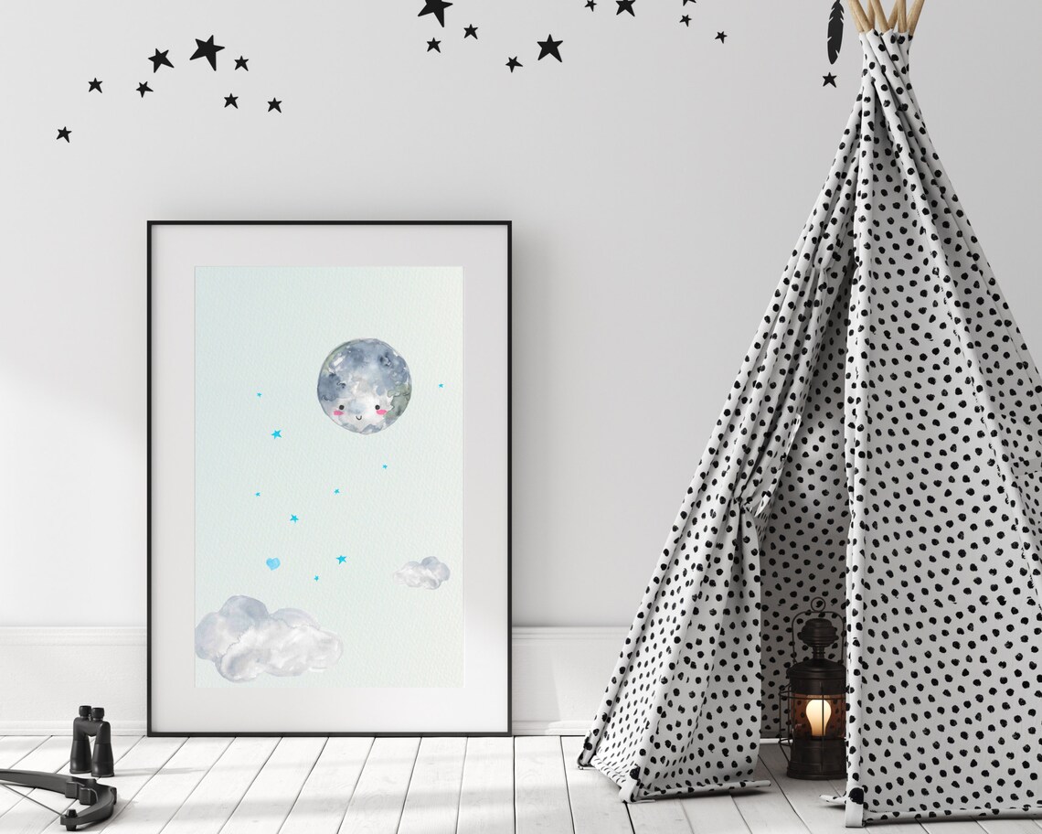 Moon Nursery Decor Stars Nursery Decor Prints Clouds Wall Etsy