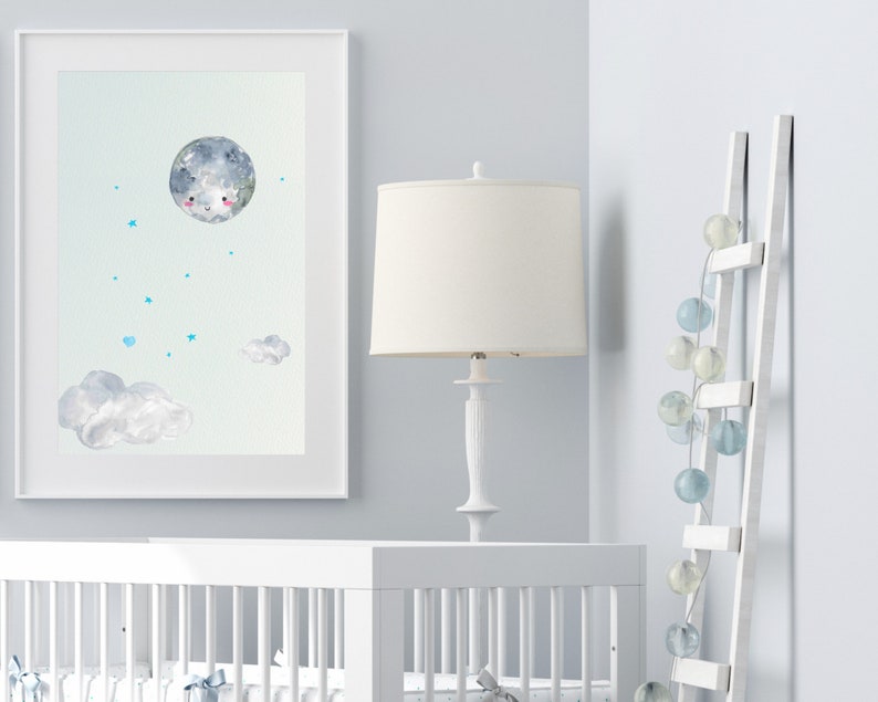 Moon Nursery Decor | Stars Nursery Decor Prints | Clouds Wall Art for ...