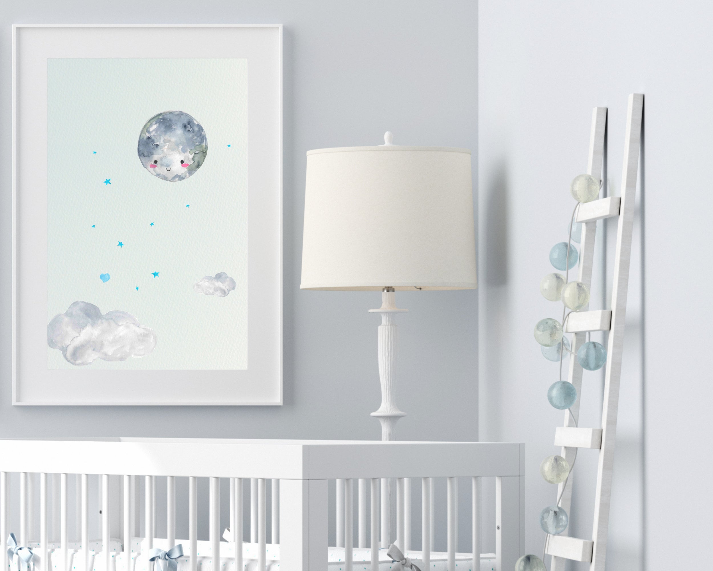 Moon Nursery Decor Stars Nursery Decor Prints Clouds Wall Art for Baby