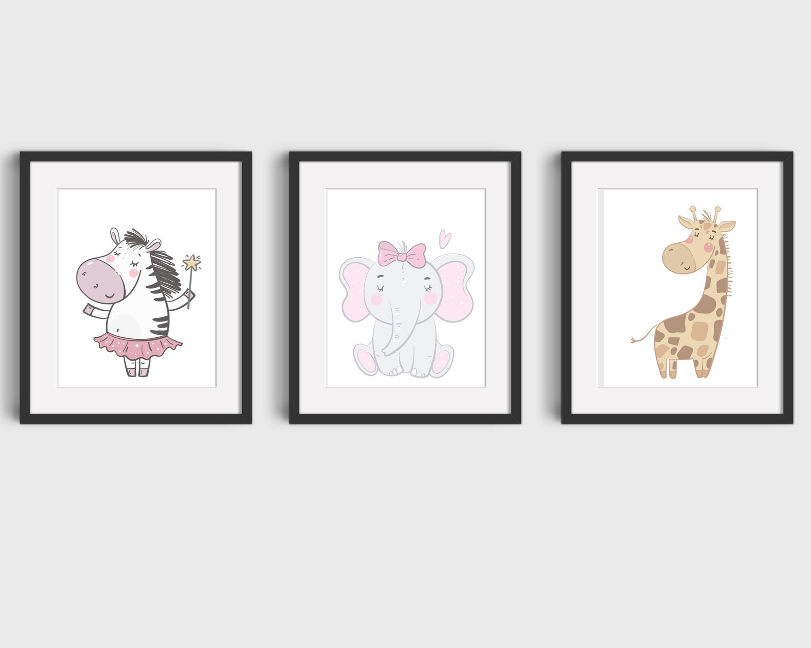Safari Nursery Prints Set of Three Baby Girl Nursery Prints Etsy