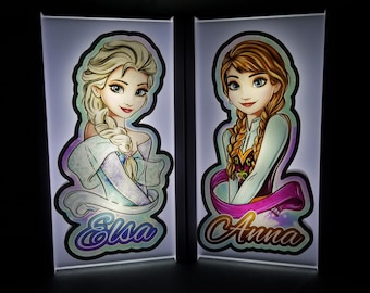 Frozen Elsa Anna Night Light - Princess Room Decor - Girls Room Decor - kids Children Gifts - Personalized LED Night Light Sign - 3D Printed