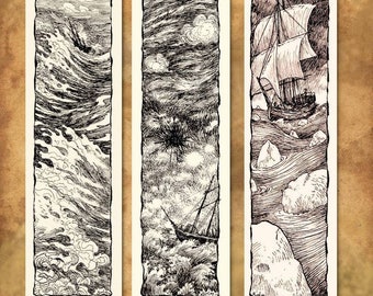 Ensemble de 3 marque-pages « Lost at Sea ». Trois pages marque " Les horreurs de la mer ".