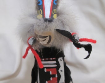 Vintage Badger Kachina Doll – Signed Hopi Carving, Santa Fe Art (6.5")
