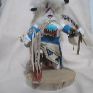 Vintage1 1980s White Buffalo Warrior Kachina - Signed Fred Blueeyes III - Navajo carver