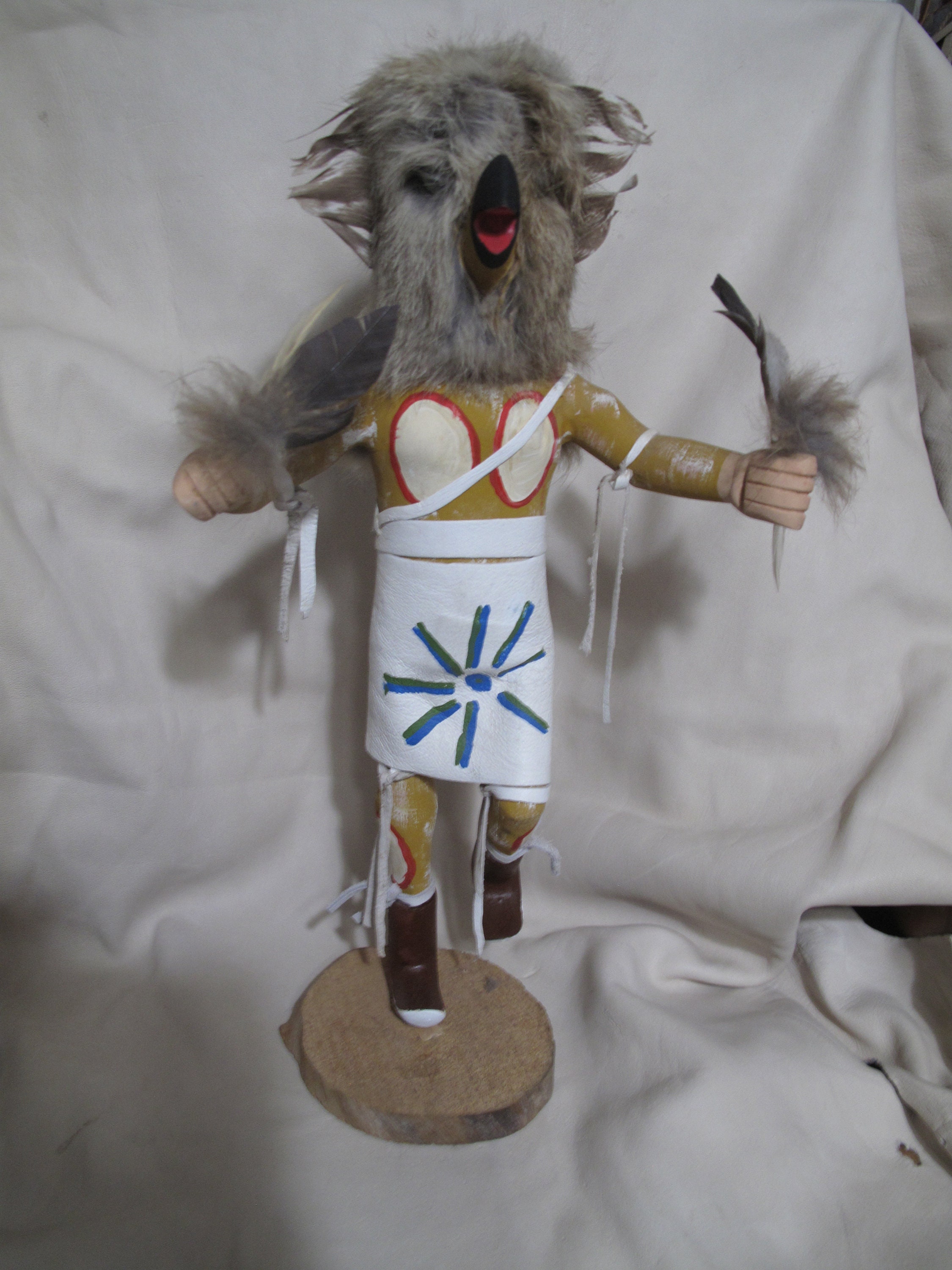 Vintage late 70's early 80's  Hopi MONGWU Kachina: Signed Owl Kachina - Albert Goldtooth