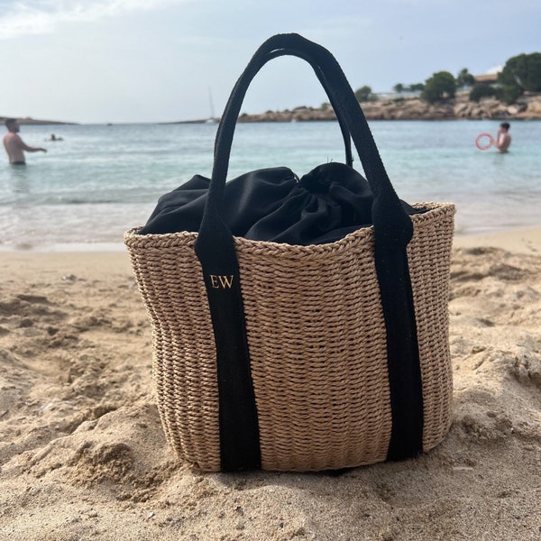 Personalised Beach Straw bag | Monogram Mini Tote Bag | Personalised Brides Bag | Personalised Hen Bag | Personalised Straw Bag