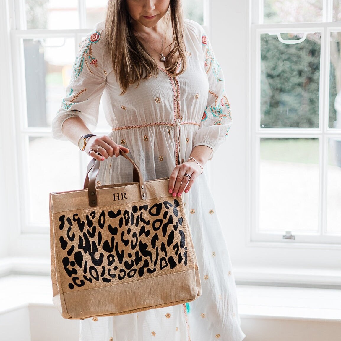 Leopard print jute bag hotsell