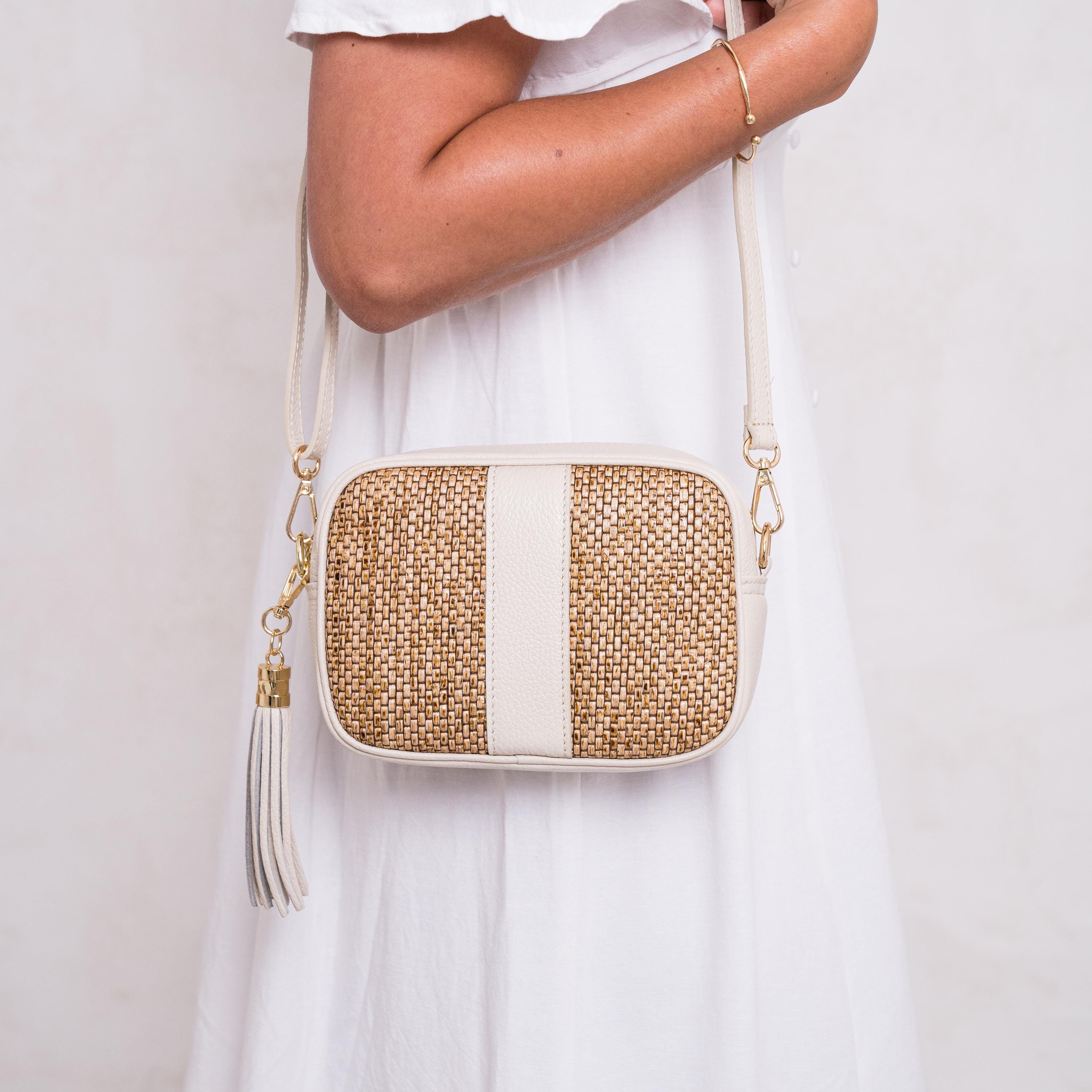 Small Raffia Cross Body Personalised Raffia Crossbody Bag | Italian Leather & Raffia Camera Bag ...
