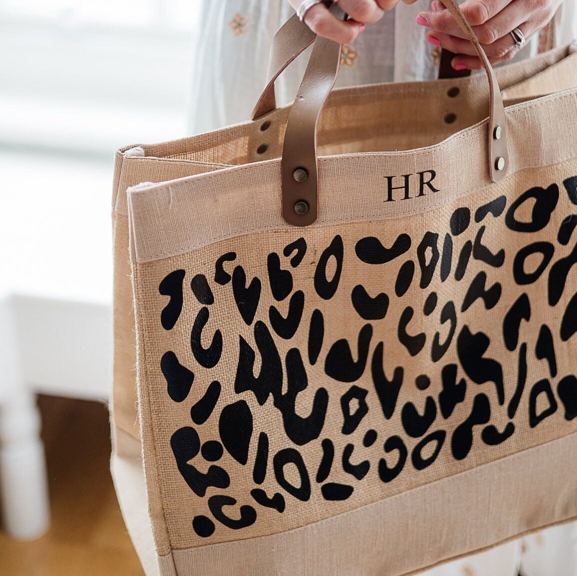 Leopard print jute bag deals