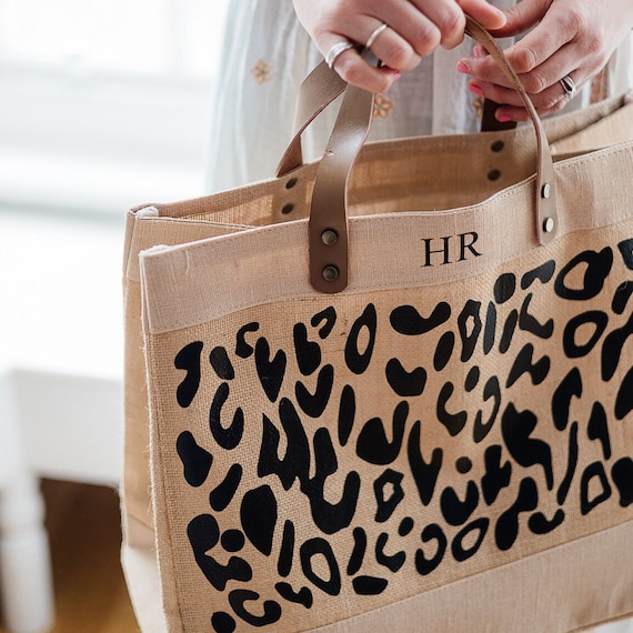 Monogrammed leopard tote bag sale