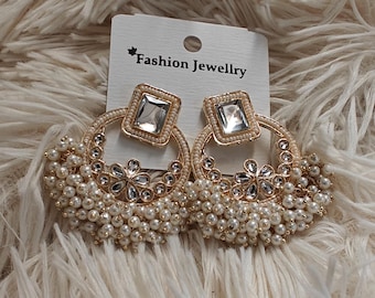 Bollywood Pearl Kundan Mini Stud Earrings, Round Pearl bead Earrings, Indian Earrings, Kundan Jewelry, Pakistani Earrings, bridesmaid gift