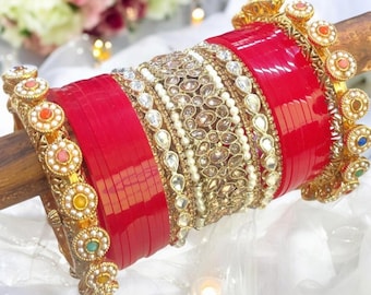 Indian Punjabi Bridal Traditional Red Rajawadi Chuda, Sikh Wedding Chooda, Traditional Chooda, Bridal Bangles, Wedding Rajawadi Chuda Set