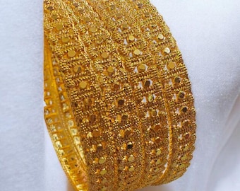 Indian Gold Kada/ Kangan Set of 4, 22K Gold plated Punjabi Kadas, South Indian Bangles, Indian Jewelry, Bridal Bracelet Jewelry, Gold Bangle