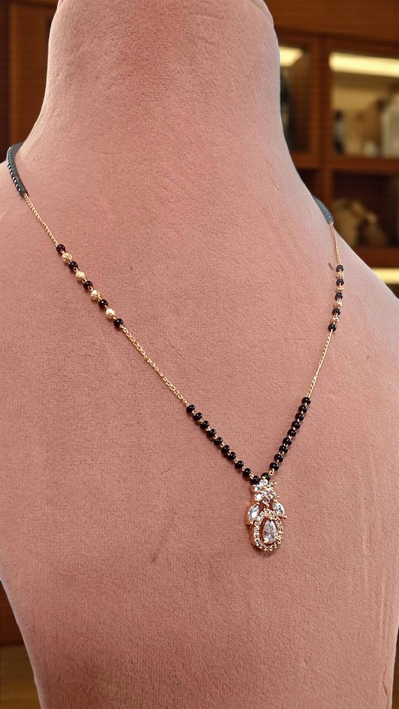 Indian Mangalsutra Necklace | American Diamond AD Jewelry | Elegant Simple Diamond Mangalsutra for Women | Bridal Gift