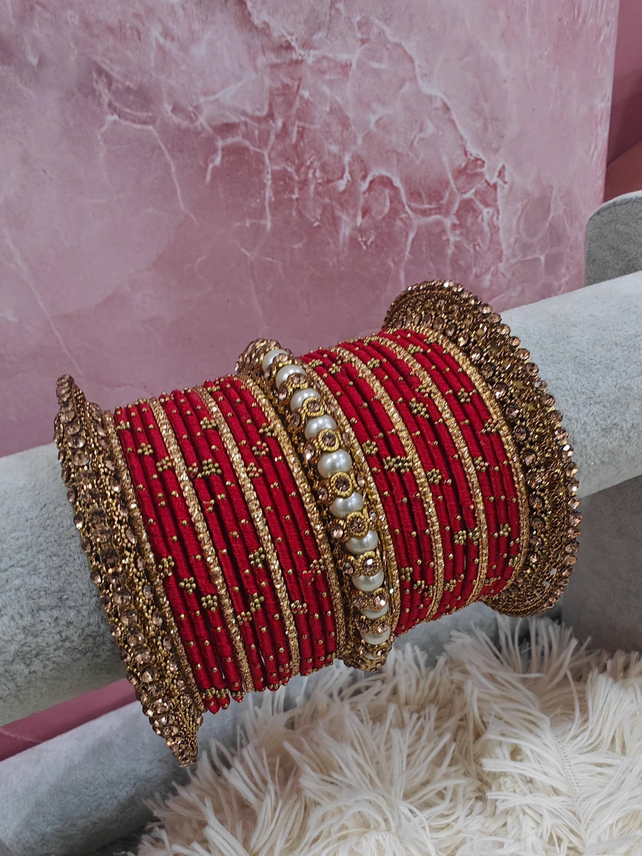 Bridal Silk Thread Indian Bangle Set, Pacheli Bangle Kada, Indian