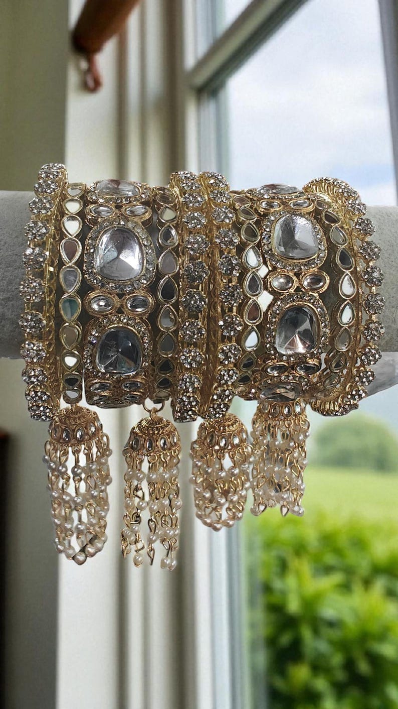 Gold Pearl Kaleereh Kundan Bangle Set, Bridal Bangles, Kaleere, Indian ...