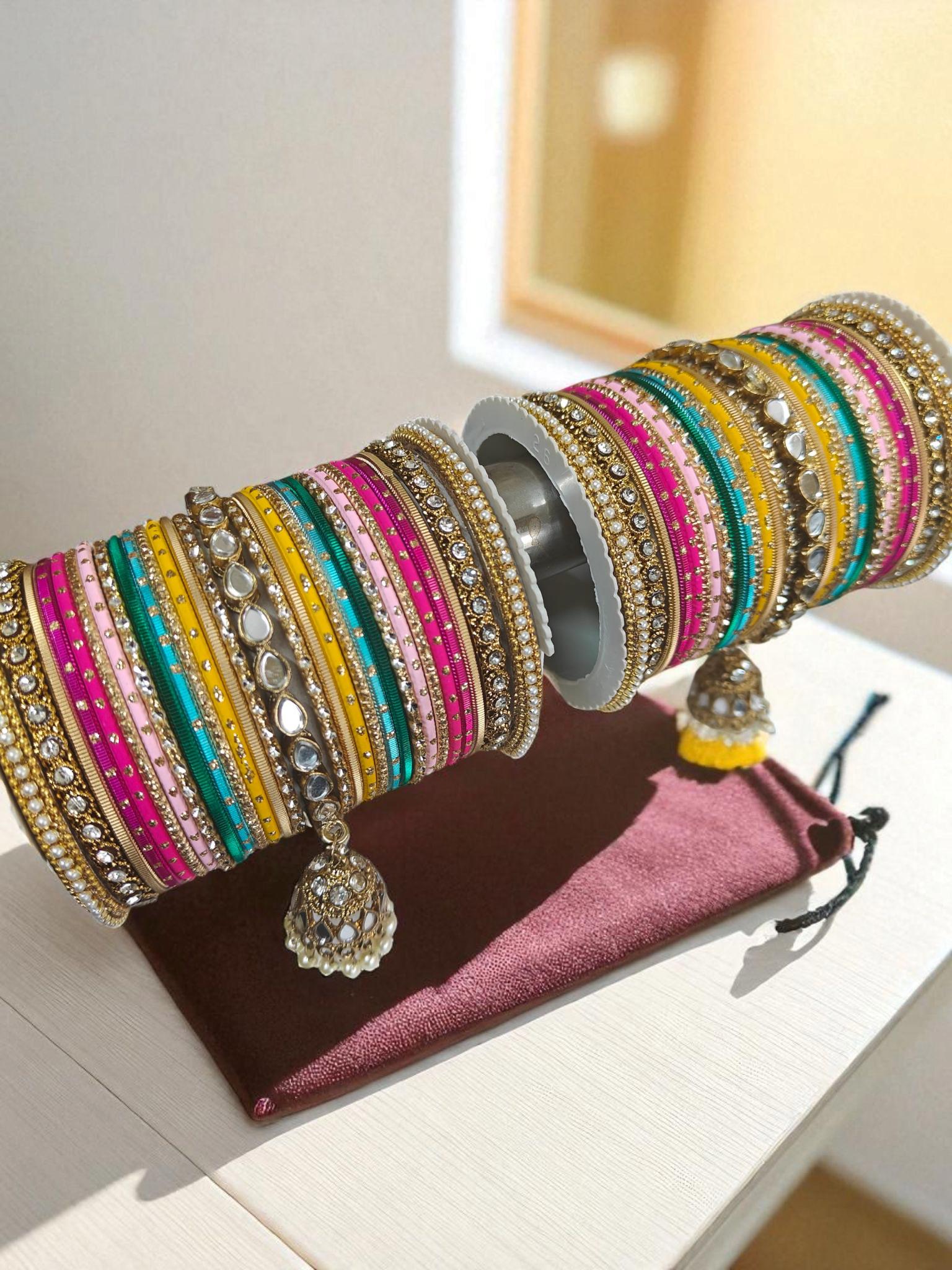 Multi Kundan Pearl Bridal Bangle Set with Jhumki | Indian & Pakistani Wedding Jewelry