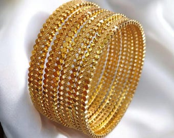 22K Gold Plated Indian Kada Bangle Set: Punjabi Bridal Jewelry