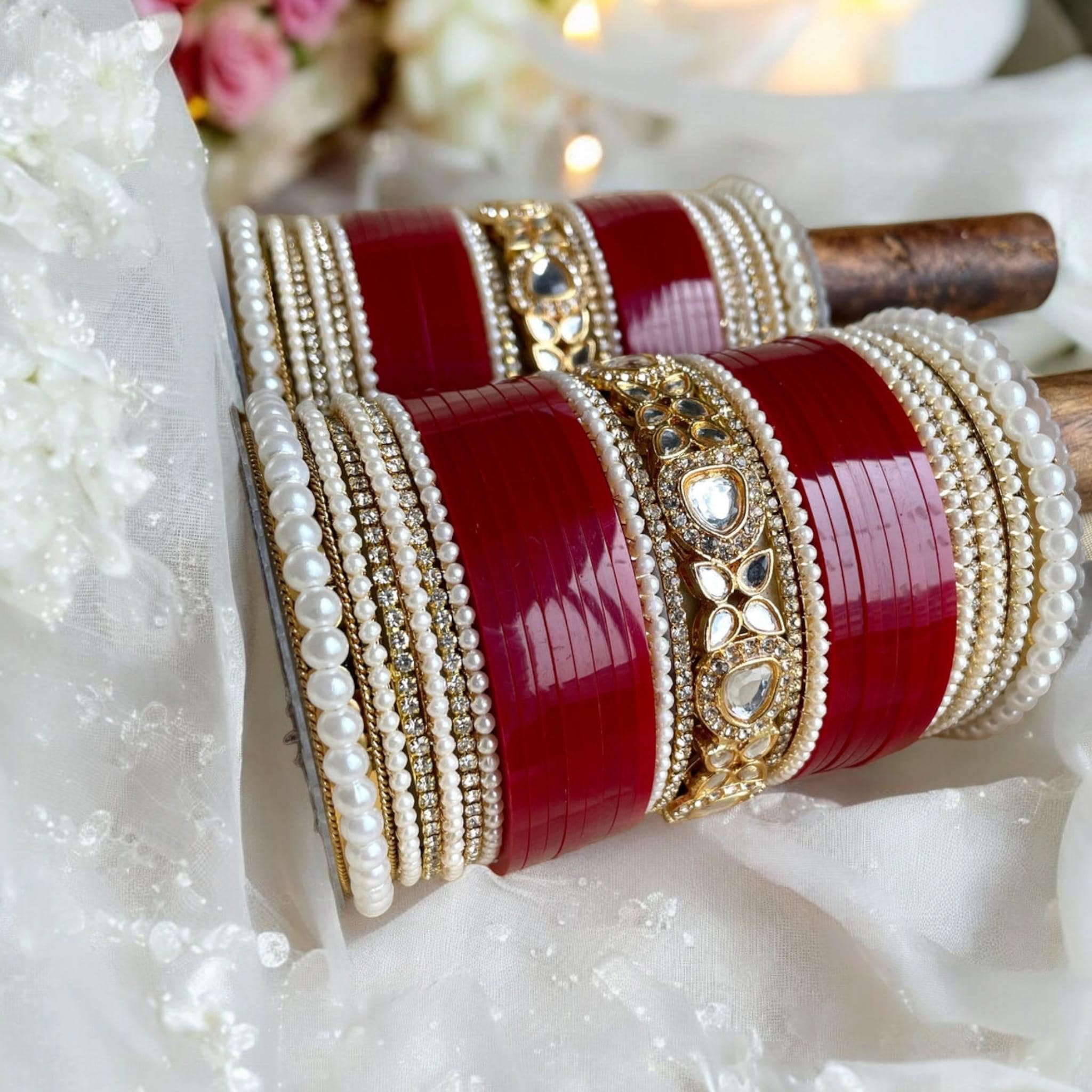 Indian Punjabi Bridal Kundan Pearl Beaded Chuda Set, Sikh Wedding Chooda Jewellery, Wedding Bangles for Bride, Bridal Bangles Chooda, Choora