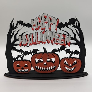 Handpainted Spooky Halloween Sign: Pumpkin Shelf Decor