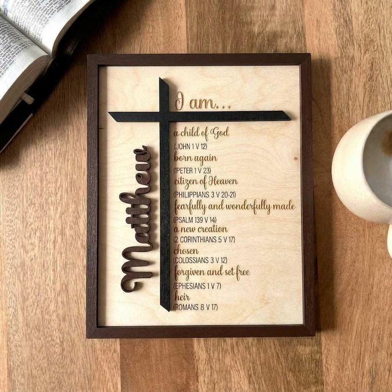 Personalized Child of God Sign, Bible Verse Wood Cross Baptism Gift, Confirmation First Communion Present, Christian Wall Art Scripture image 14