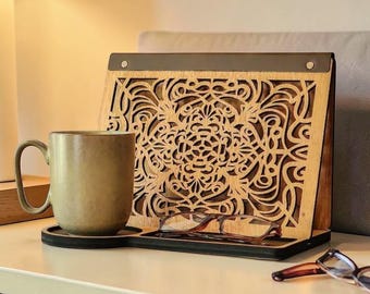 Organisateur de table de chevet en cuir, table de chevet, station de lecture, support pour tablette en bois d'érable, porte-lunettes, accessoire de bureau, station de charge