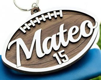 Personalized Wood Sports Bag Tag/Keychain Football Soccer Baseball