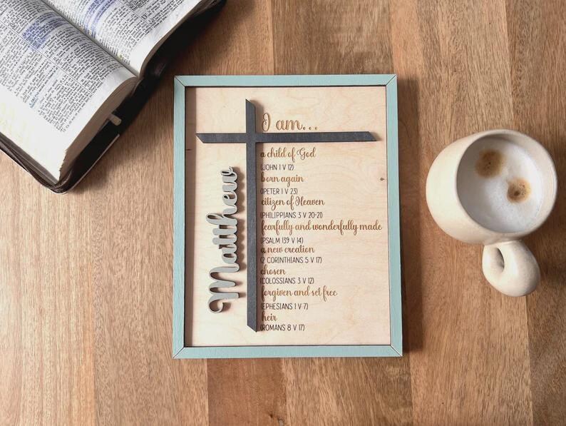 Scripture Wall Art Nursery Decoration Child God Sign Christian Boy Room Display Baptism Gift Idea Wood Cross Design Faith Affirmation Message Religious Wall Hanging Inspirational Saying Meaningful Present Special Occasion Gift Beautiful