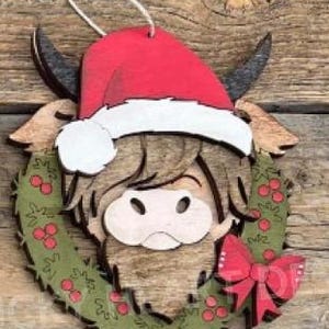 Highland Cow Christmas Ornament: Farmhouse Holiday Decor, Personalized Option