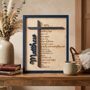Personalized Child of God Sign, Bible Verse Wood Cross Baptism Gift, Confirmation First Communion Present, Christian Wall Art Scripture image 2