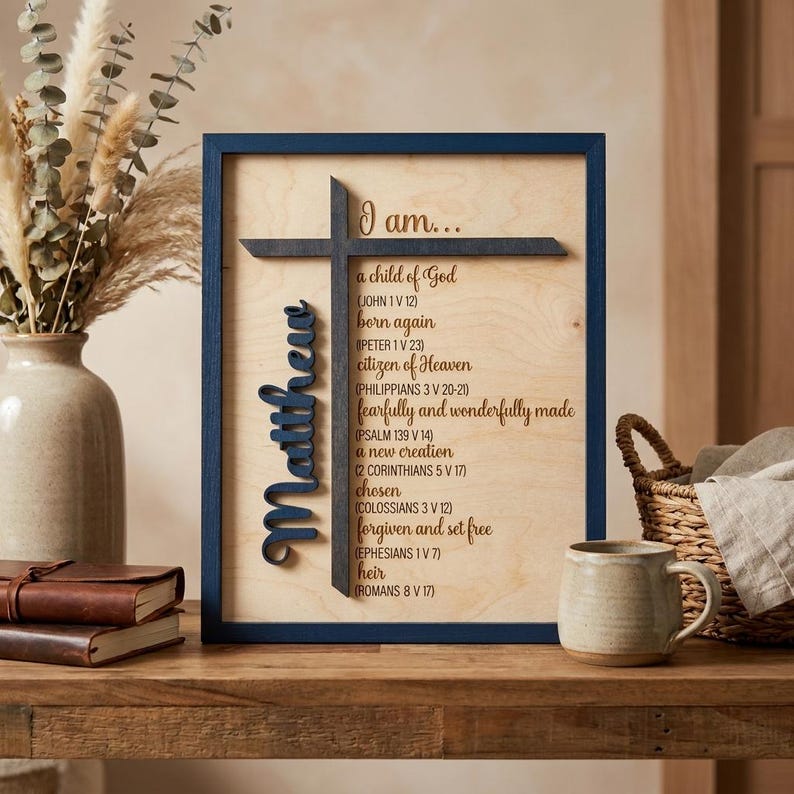Personalized Child of God Sign, Bible Verse Wood Cross Baptism Gift, Confirmation First Communion Present, Christian Wall Art Scripture image 2