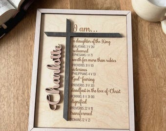 Christian Girl Sign Scripture Wall Art Bible Verse Decoration Nursery Christian Decor Faith Cross Wooden Baptism Gift Daughter King