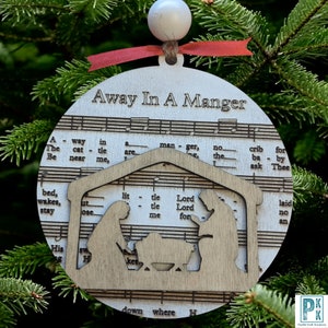Christmas Carol Wood Ornaments with Bead, Ribbon, and Stain Color Choices - Festive Holiday Decor, Religious Ornaments, Song ornaments
