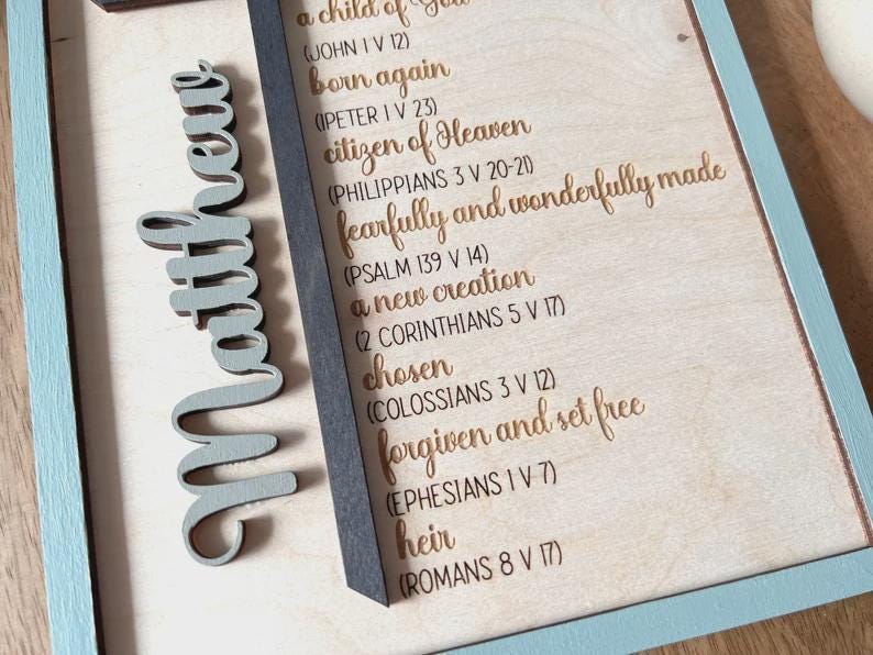 Faith Affirmation Display Child God Sign Christian Wall Art Scripture Verse Decoration Boy Room Nursery Design Wood Cross Construction Religious Wall Hanging Baptism Gift Idea Inspirational Message Meaningful Present Special Occasion Gift