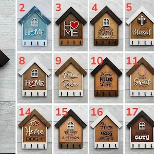 Housewarming Gift Wooden Key Holder Wall Mount Design House Shaped Organizer Entryway Decor Solution Handcrafted Wood Construction Real Estate Closing Present Perfect New Home Gift Essential Key Storage System Rustic Modern Style Functional