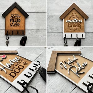 Organizador de llaves de madera para colgar en la pared, soporte para llaves con forma de casa, decoración rústica para la entrada, regalo de inauguración de casa, regalo de cierre de bienes raíces imagen 8