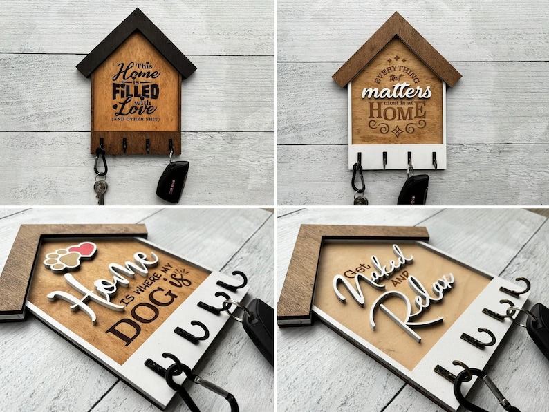 Organizador de llaves de madera para colgar en la pared, soporte para llaves con forma de casa, decoración rústica para la entrada, regalo de inauguración de casa, regalo de cierre de bienes raíces imagen 8