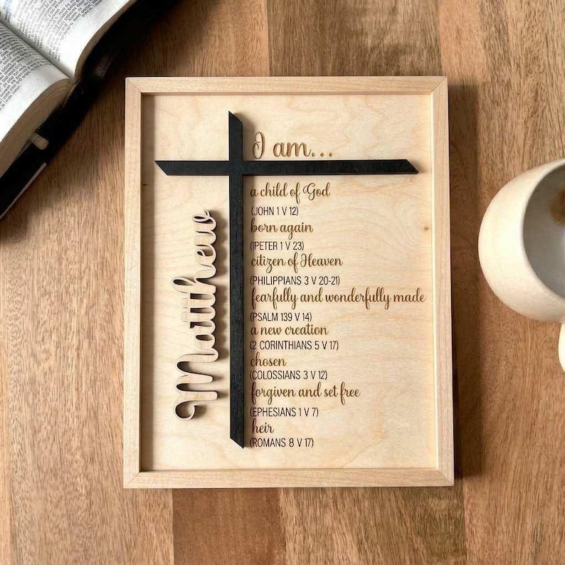 Personalized Child of God Sign, Bible Verse Wood Cross Baptism Gift, Confirmation First Communion Present, Christian Wall Art Scripture image 11