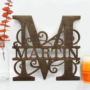 Rustic Wooden Swirl Monogram Letter - Customizable Handcrafted Wall Decor, Split Letter Swirl Monogram, Family Monogram, Custom Wall Decor