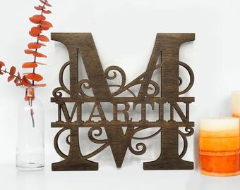 Swirl Monogram Rustic Wooden Letter - Custom Handcrafted Split Letter Wall Decor for Family & Home Accent