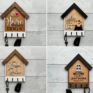 Organizador de llaves de madera para colgar en la pared, soporte para llaves con forma de casa, decoración rústica para la entrada, regalo de inauguración de casa, regalo de cierre de bienes raíces imagen 6