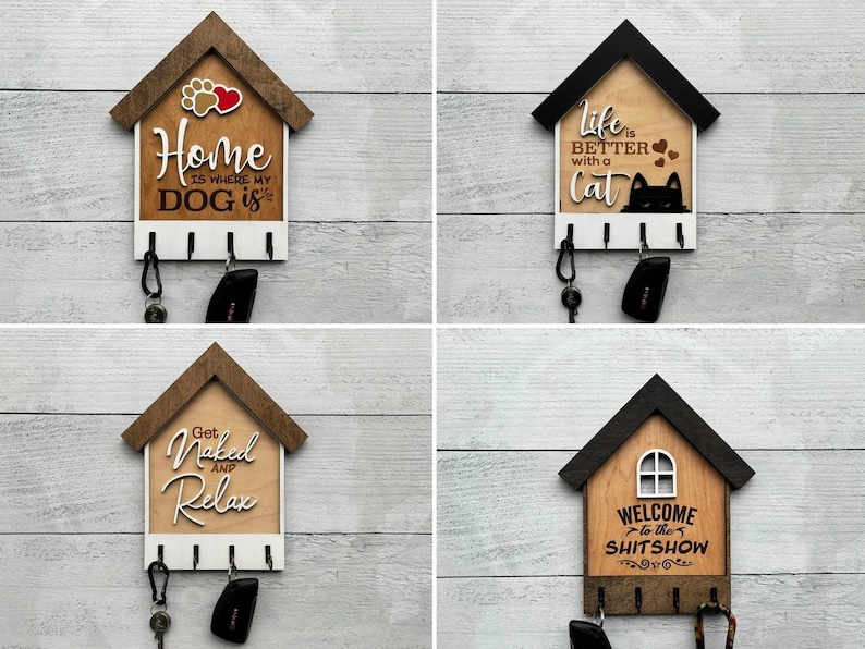 Organizador de llaves de madera para colgar en la pared, soporte para llaves con forma de casa, decoración rústica para la entrada, regalo de inauguración de casa, regalo de cierre de bienes raíces imagen 6