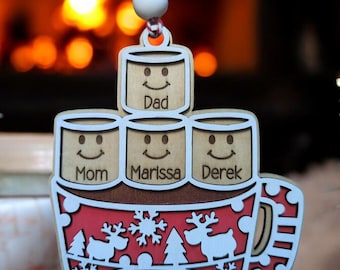 Personalized Hot Cocoa Mug Christmas Ornament: Custom Family Names