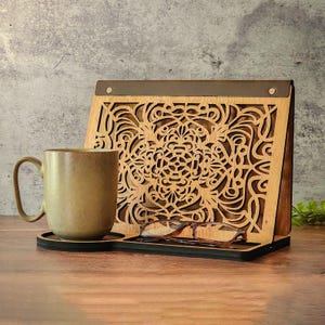 Gift Idea Leather Valet Nightstand Organizer Bedside Table Accessory Maple Wood Construction Reading Station Book Storage Solution Tablet Stand Holder Tech Friendly Design Glasses Storage Charging Dock Perfect Bedroom Addition Practical