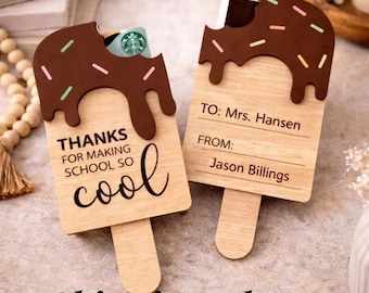 Teacher Gift Card Holder Wooden Appreciation Idea Thank You Present End Year Keepsake Personalized Name Custom Design Classroom School